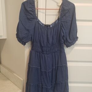 Trixxi Navy Midi Dress with Puff Sleeves